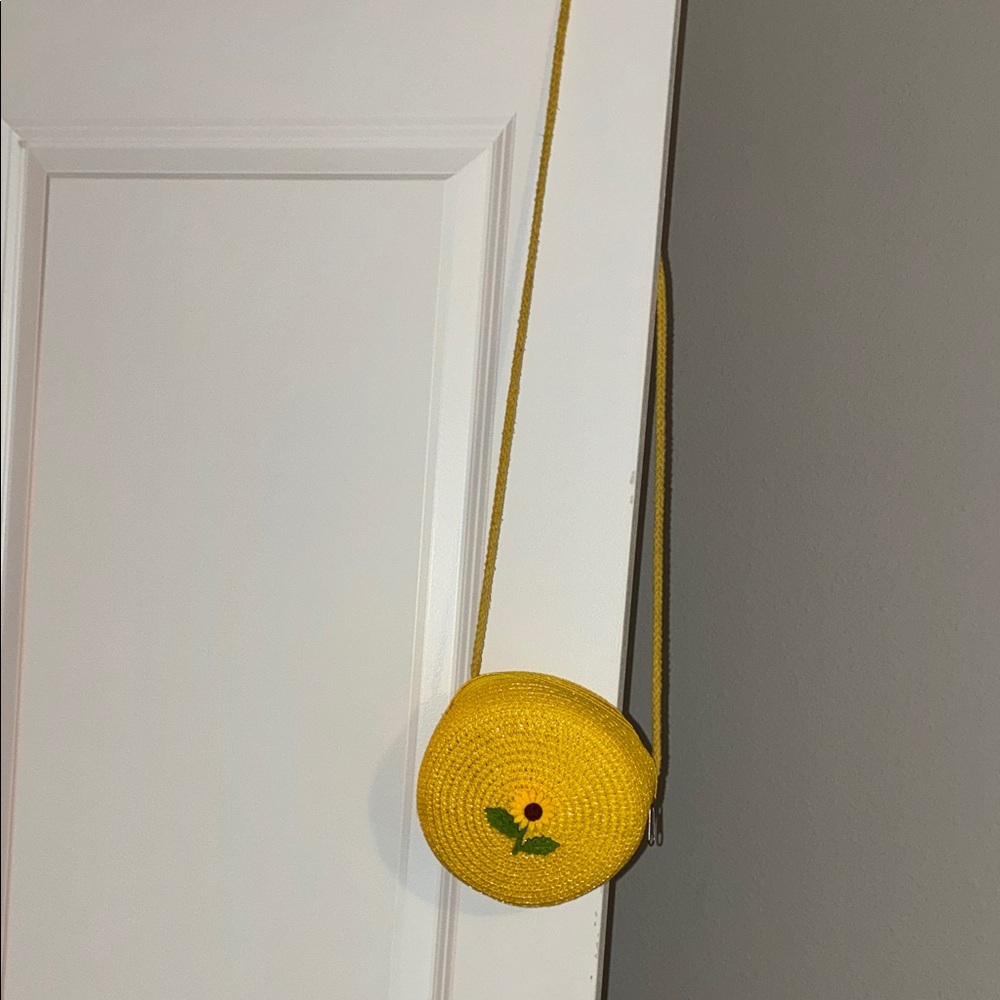 Kids Yellow Round Crossbody Bag with Flower Detail